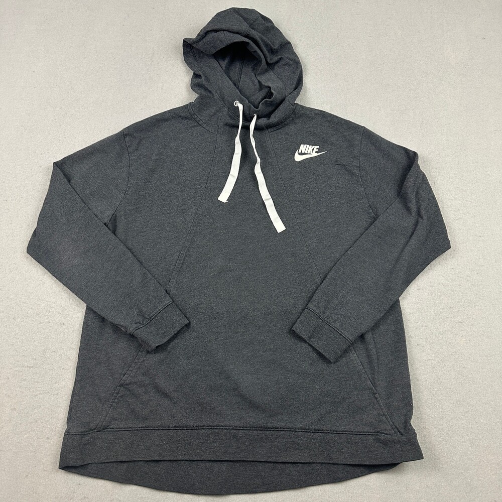 Nike Hoodie Women Large Gray Gym Vintage Pullover Sweatshirt Ribbon Drawstring L